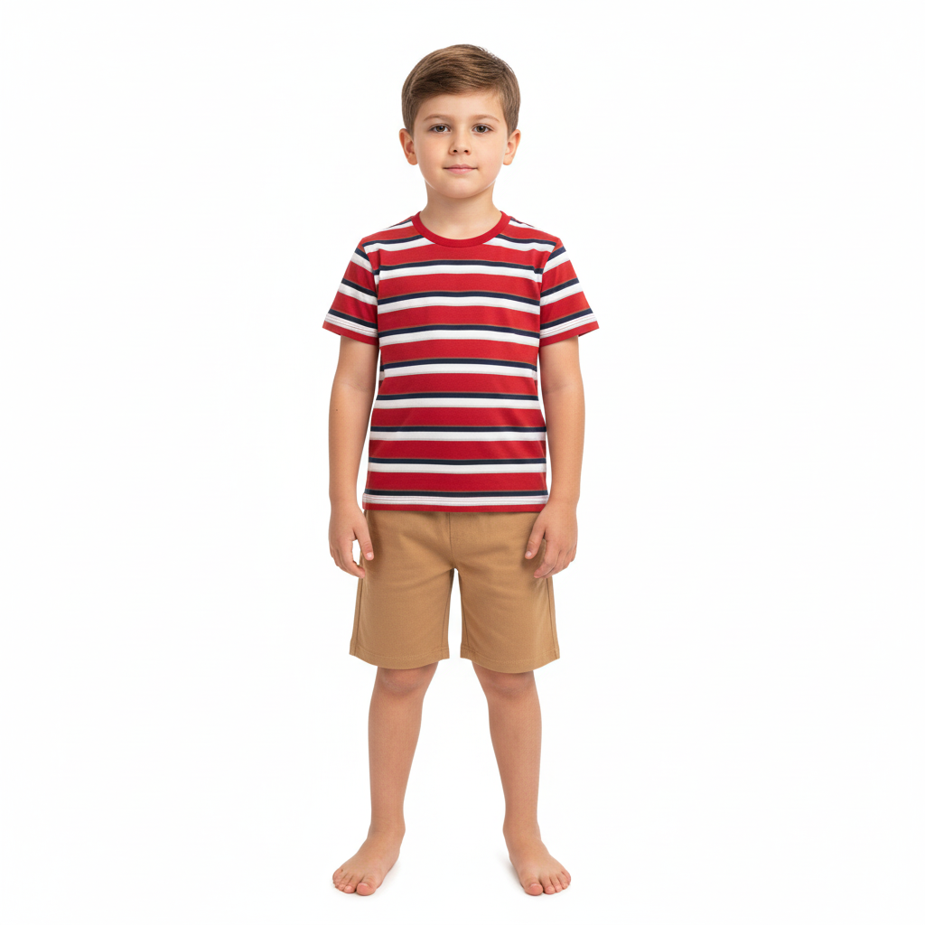 Set niño camisa roja rayada short cafe Bee loop 18035 - LIS625 promo 3x1000