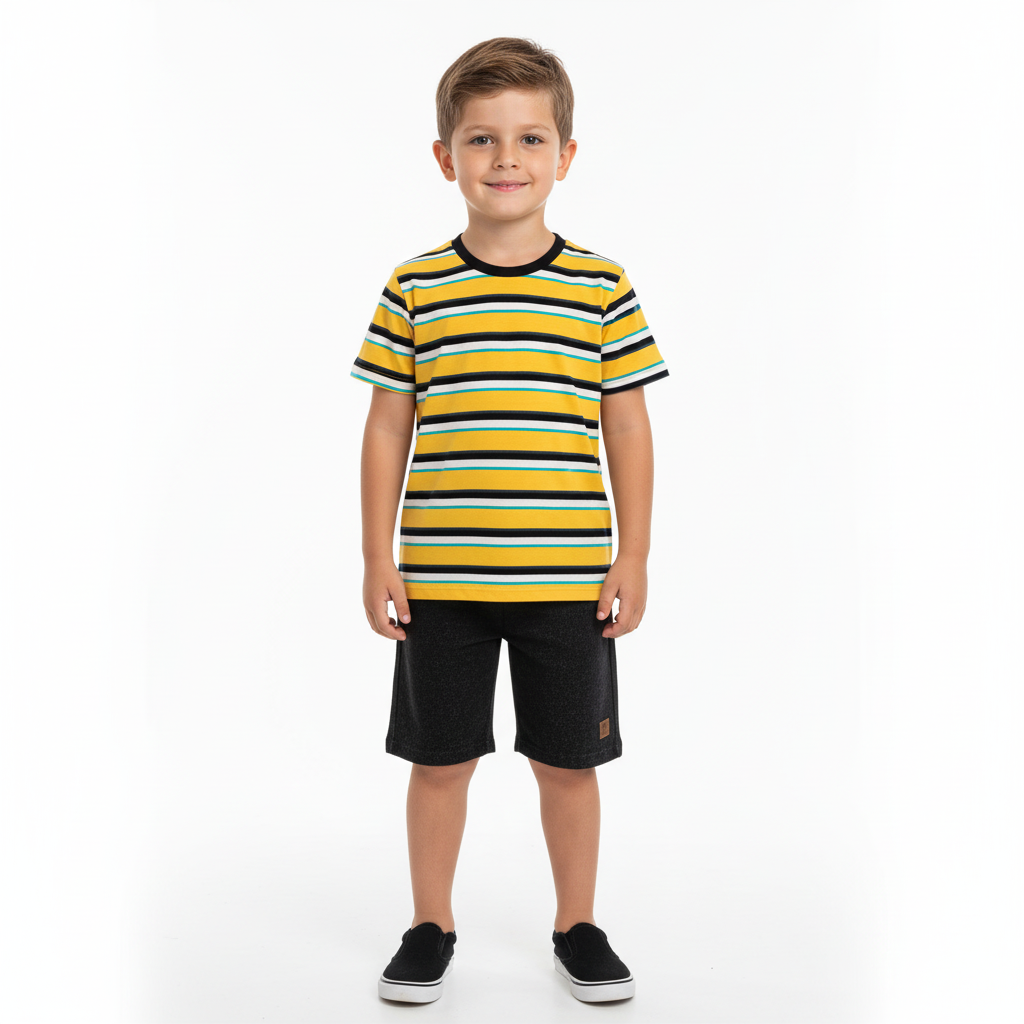Set niño camisa amarilla rayada short negro Bee loop 18035 - LIS626 promo 3x1000