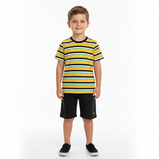 Set niño camisa amarilla rayada short negro Bee loop 18035 - LIS626 promo 3x1000