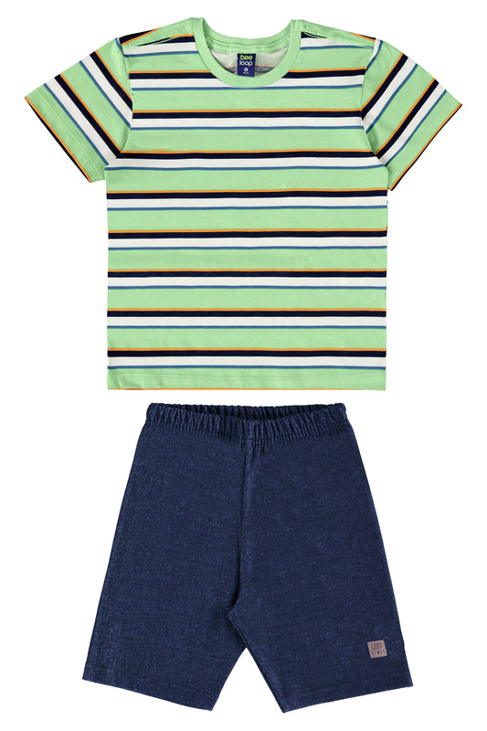 Conjunto camiseta verde rayada short azul Bee loop 18035 - LIS627