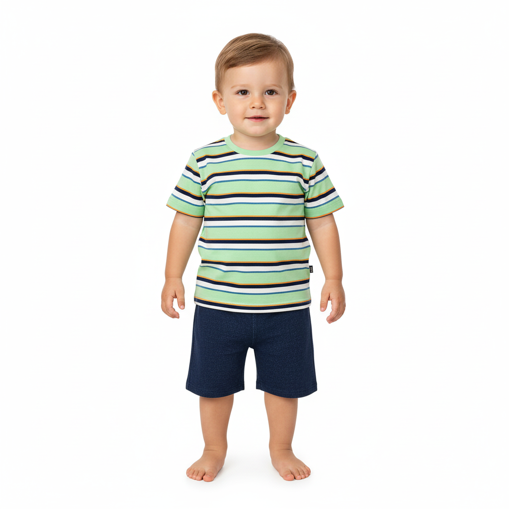 Set niño camisa verde rayada short azul Bee loop 18035 - LIS627 promo 3x1000