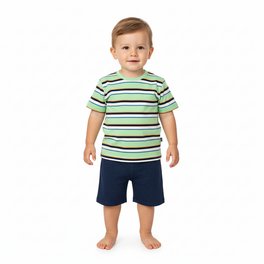 Set niño camisa verde rayada short azul Bee loop 18035 - LIS627 promo 3x1000