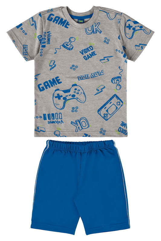 Conjunto camiseta gris short azul Bee loop 18040 - AB2161