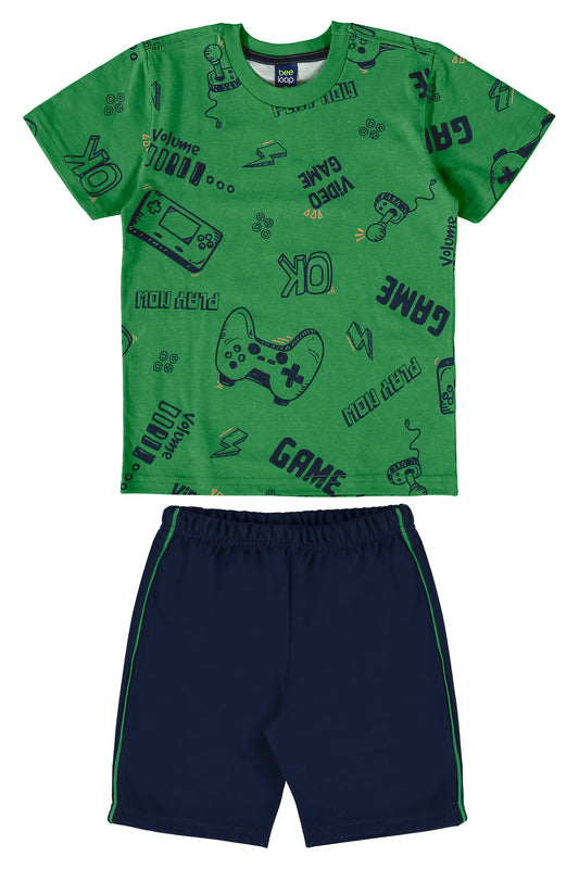 Conjunto camiseta verde short azul Bee loop 18040 - AB2162