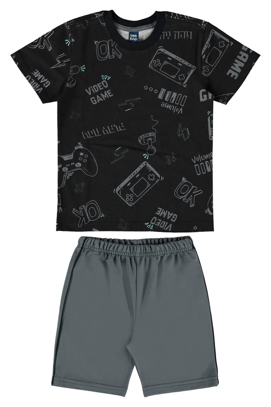 Conjunto camiseta negra short gris Bee loop 18040 - AB2163
