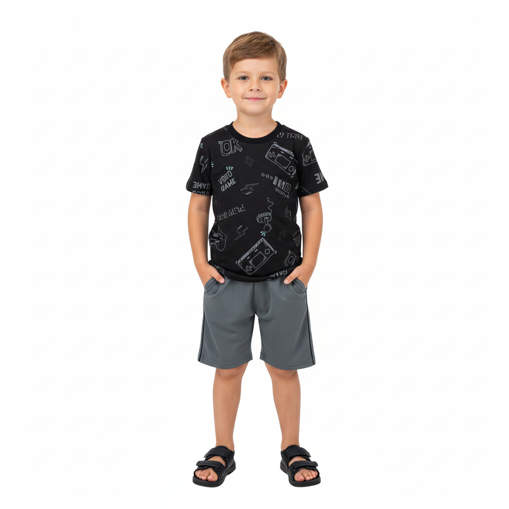 Set  niño camisa negra short gris Bee loop 18040 - AB2163 promo 3x1000