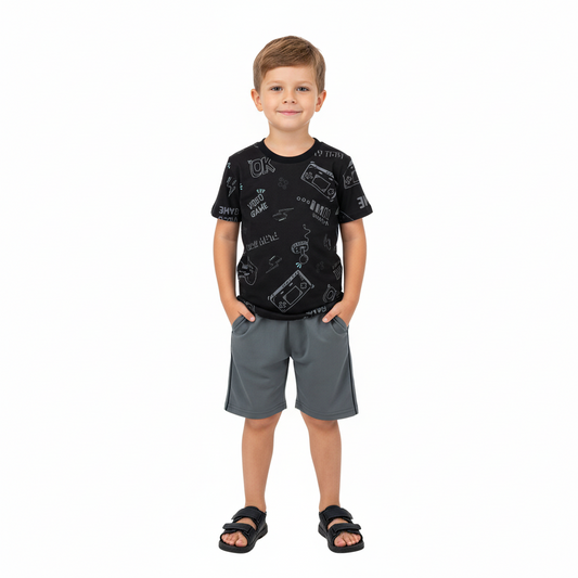 Set  niño camisa negra short gris Bee loop 18040 - AB2163 promo 3x1000