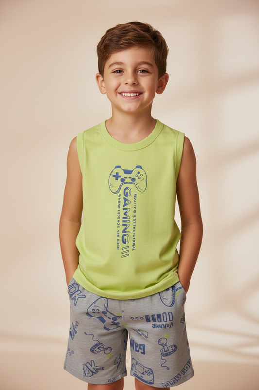 Set niño camisa verde menta short gris Bee loop 18042 - 130535 promo 3x1000