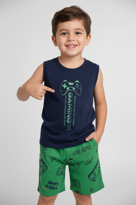Set niño camisa azul short verde Bee loop 18042 - 193921 promo 3x1000