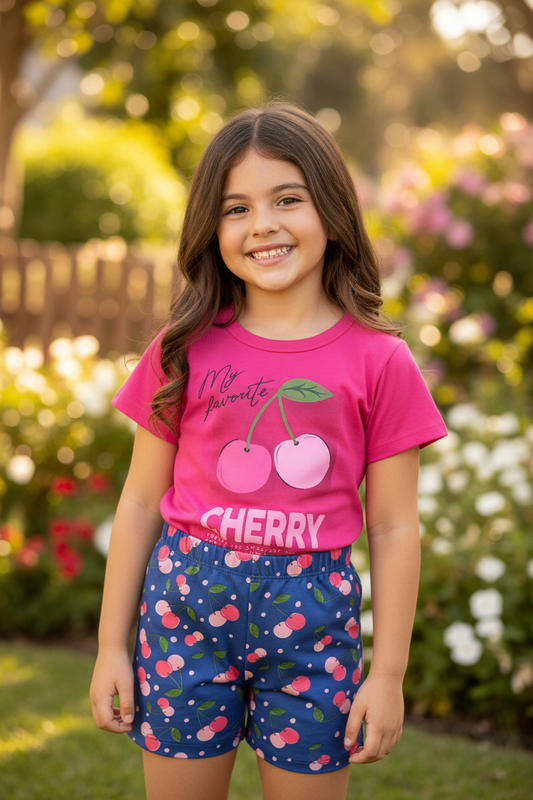 Set conjunto camisa morada short azul cerezas niña Bee Loop 18212-182043