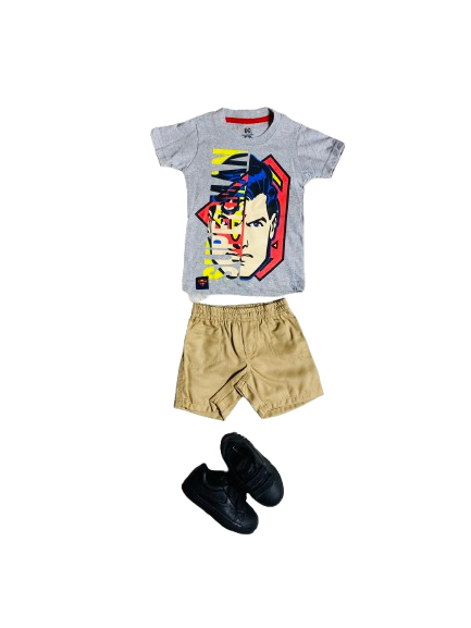 Set 2 piezas short beige superman bebe niño
