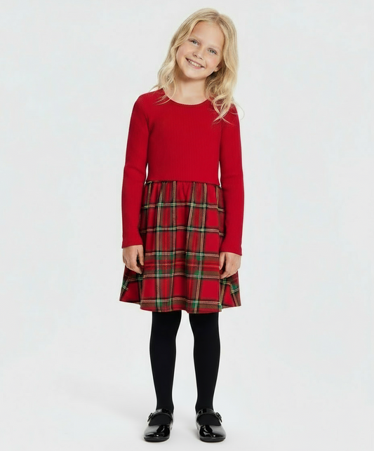 Vestido rojo cuadros niña childrens place manga larga 54896624