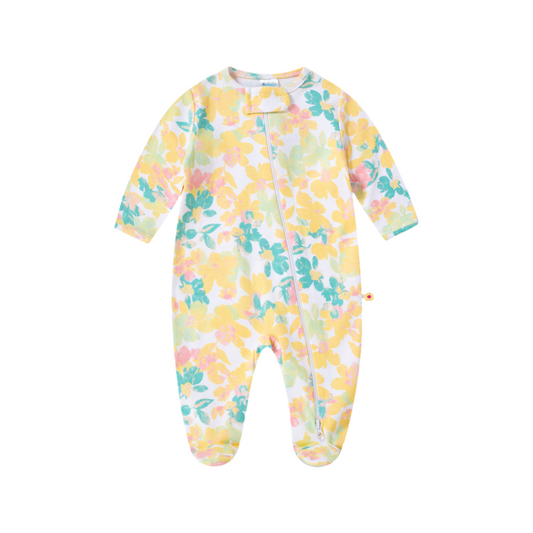 Pijama bebe niña Mameluco largo al pie flores amarillas