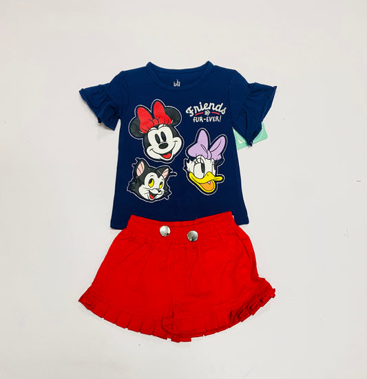Set conjunto 2 piezas camisa azul oscuro short rojo Minnie niña Disney D9-MI-1316B