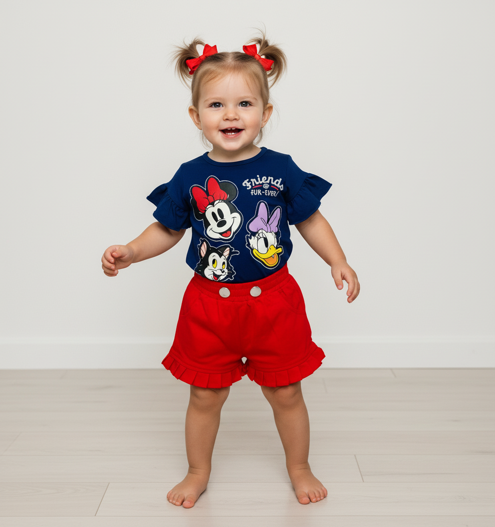 Set conjunto 2 piezas camisa azul oscuro short rojo Minnie bebe niña Disney D9-MI-1316B promo 2x1000