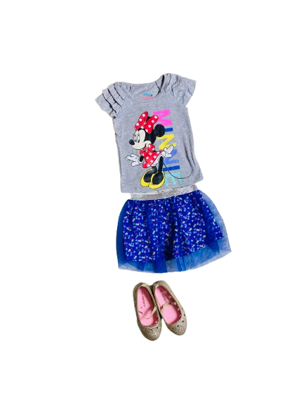 Set 2 piezas bebe niña Minnie Disney falda tutu camisa gris