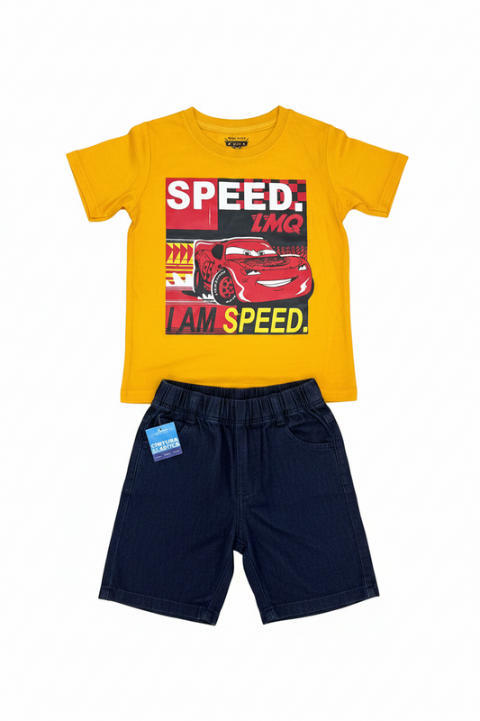 Set 2 piezas rayo McQueen cars short  camisa amarilla niño A9-C3-187N 545490