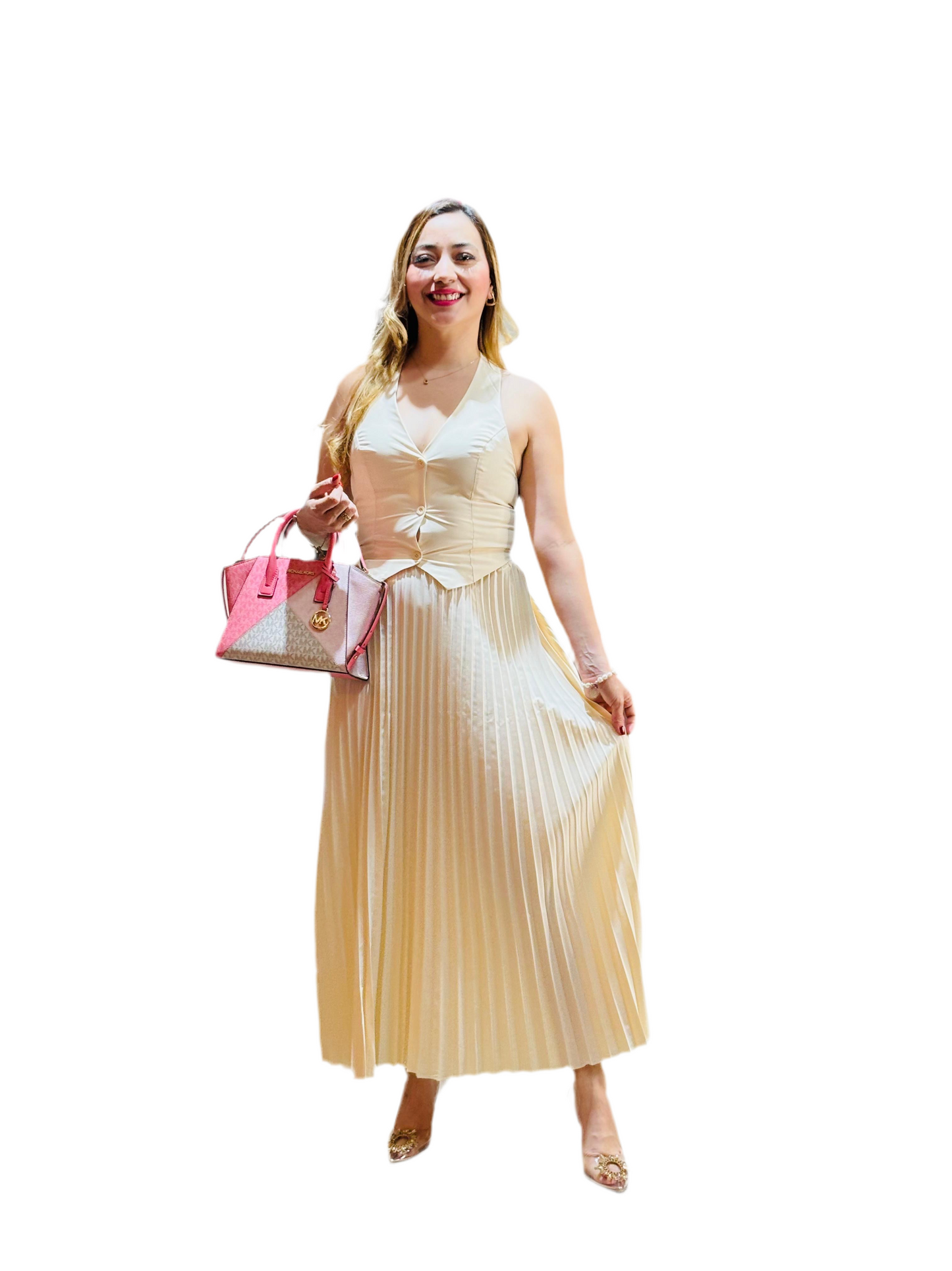 Set de dos piezas falda y top  beige para dama mujer 1090790 formal