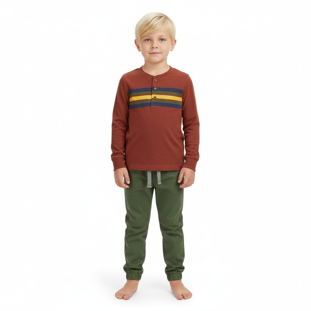 Set carters niño camisa Henley pantalón jogger verde formal promo