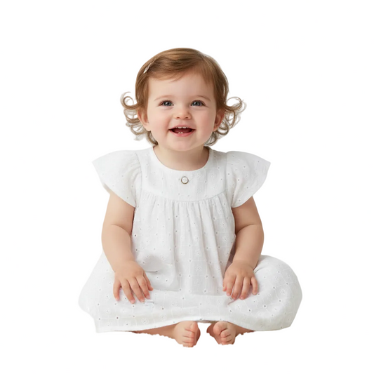 Vestido bebe niña blanco quimby 34150-000101 revuelos bordado
