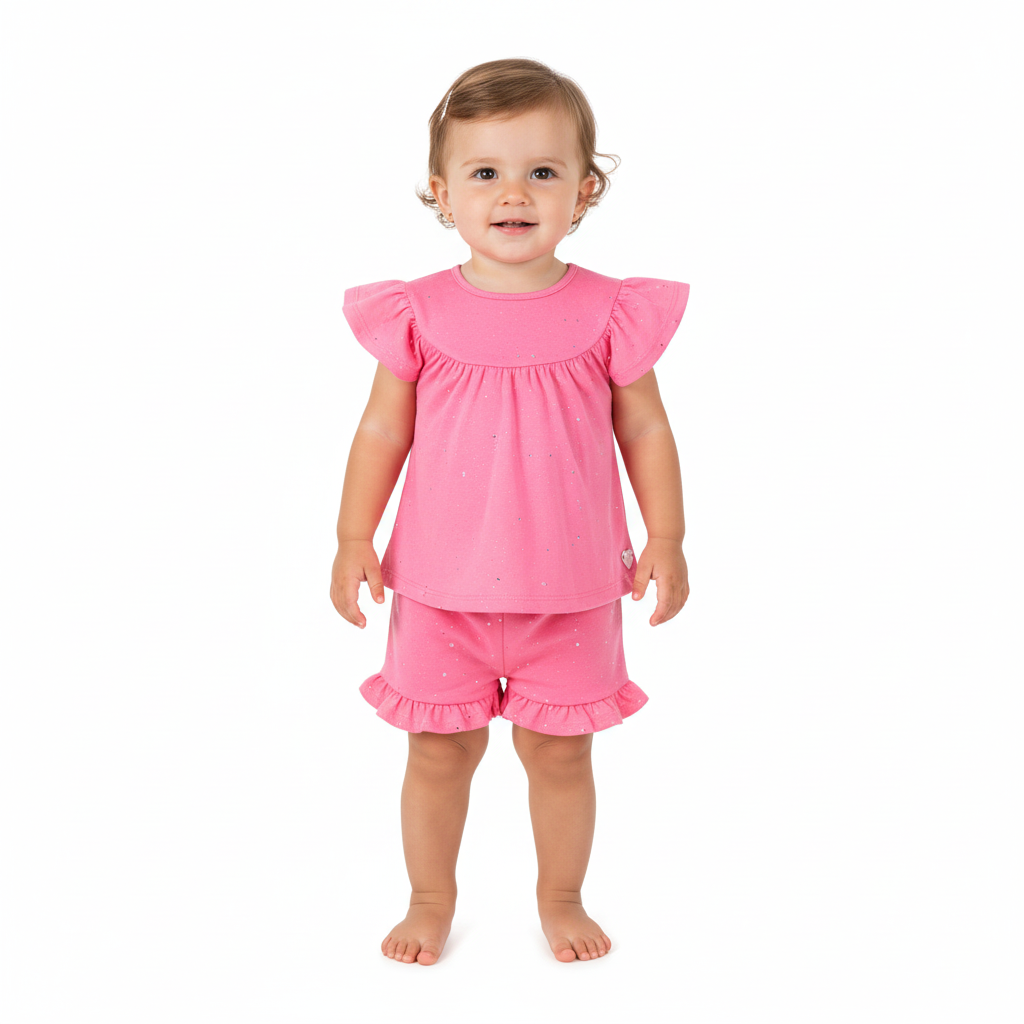 Set 2 piezas bebe niña quimby short y camisa rosado 34168-GLI016 revuelos