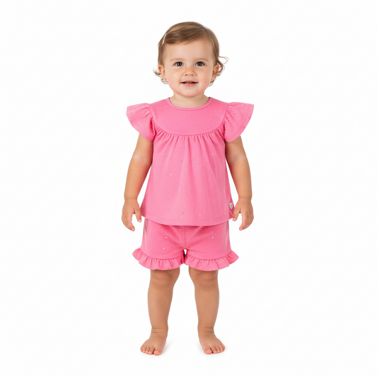 Set 2 piezas bebe niña quimby short y camisa rosado 34168-GLI016 revuelos