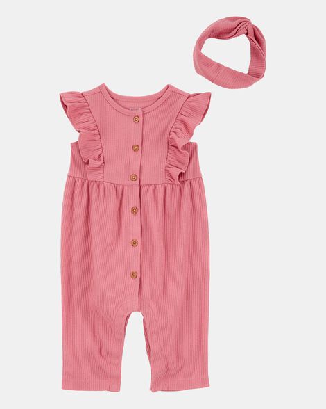 Set 2 piezas overall jumpsuit bincha rosado bebe niña Carters 1S938310