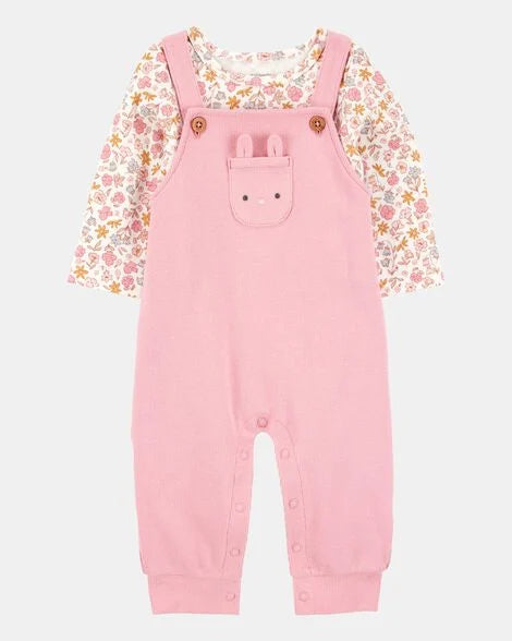Set conjunto 2 piezas camisa floreada overall rosado bebe niña Carters 1S938510