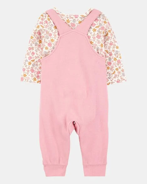 Set conjunto 2 piezas camisa floreada overall rosado bebe niña Carters 1S938510