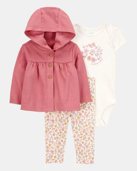 Set 3 piezas sueter pantalon mameluco rosado blanco bebe niña Carters 1S938810