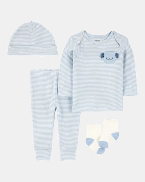 Set 4 piezas camisa pantalon gorro calcetines bebe niño blanco azul Carters 1S940910