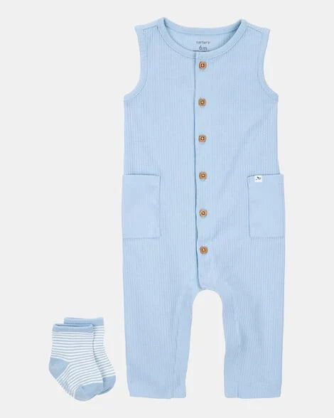 Set 2 piezas overall mameluco calcetines azules bebe niño Carters 1S941210