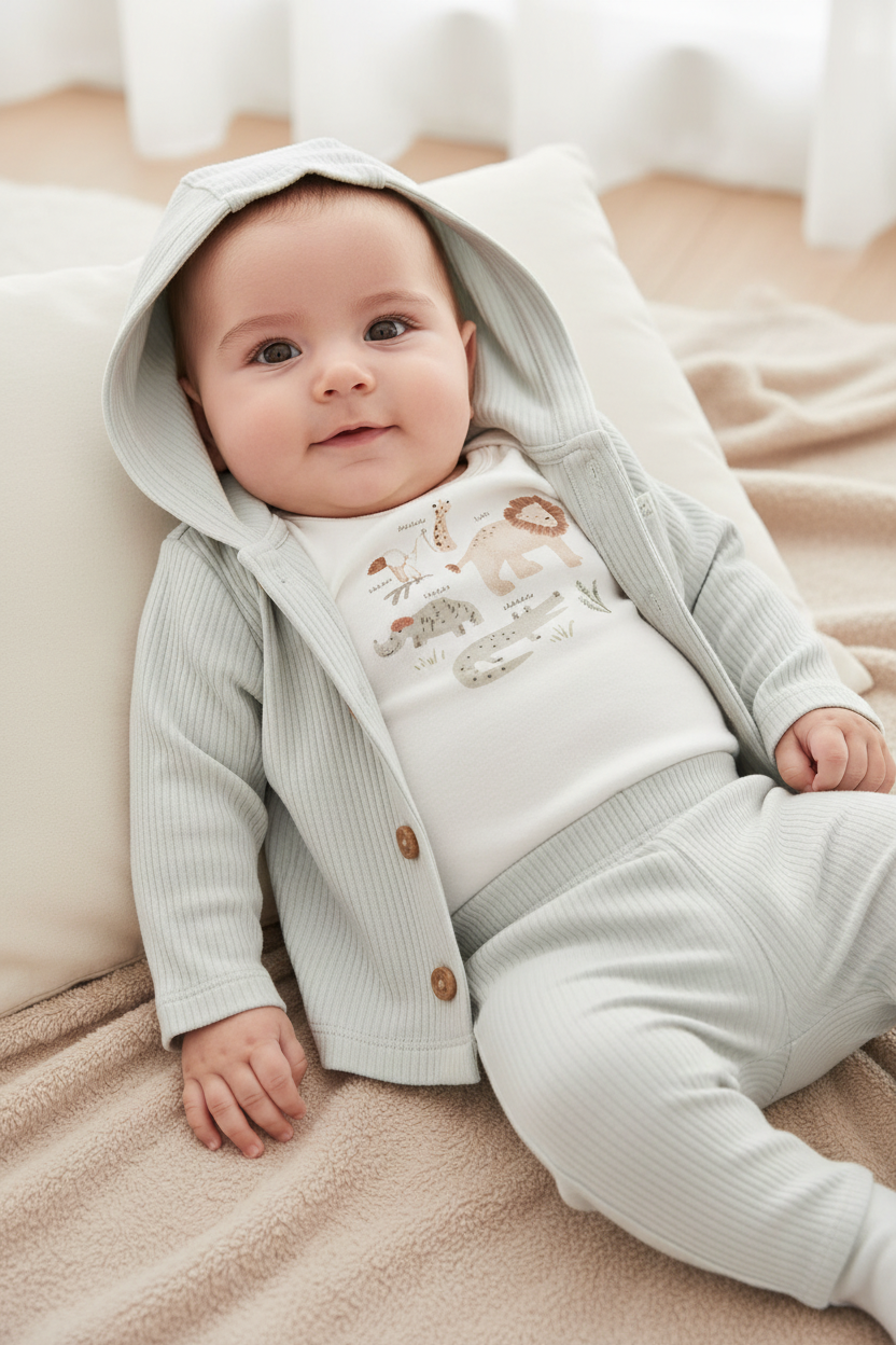 Set 3 piezas sueter verde pantalon verde mameluco blanco bebe niño Carters 1S942910