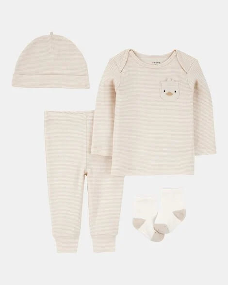 Set 4 piezas gorro pantalon camisa calcetines beige bebe niño Carters 1S945410