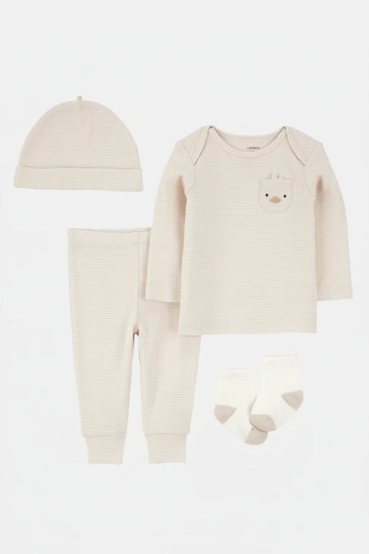 Set 4 piezas gorro pantalon camisa calcetines beige bebe niño Carters 1S945410