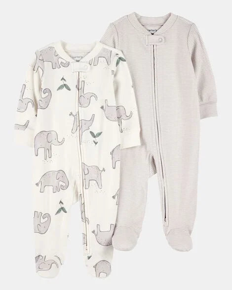Set 2 pijamas elefante bebe niño blanco gris Carters 1S958910