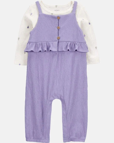 Set 2 piezas conjunto camisa blanca overall morado bebe niña Carters 1T173110