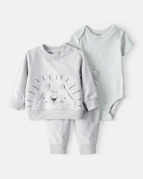 Set 3 piezas camisa pantalon mameluco leon gris bebe niño Carters 1T267310