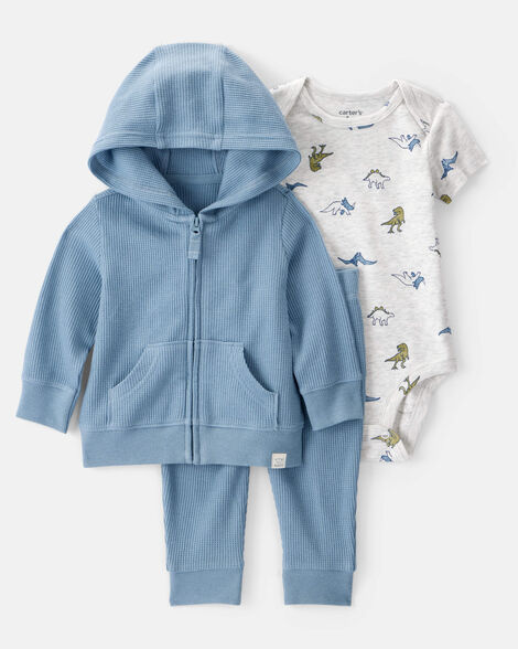 Set 3 piezas sueter mameluco pantalon azul dinosaurio bebe niño Carters 1T473810