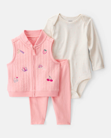 Set 3 piezas sueter pantalon mameluco rosado beige bebe niña Carters 1T475610