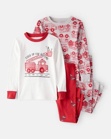 Set 2 pijama rojas carros construcción niño Carters 2T536210-1T536210 4 piezas