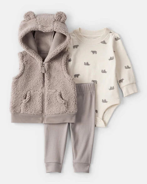 Set 3 piezas sueter mameluco pantalon gris bebe niño Carters 1T597410
