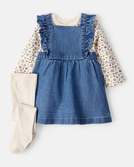 Set 3 piezas camisa floreada overall azul calcetines bebe niña Carters 1T600510