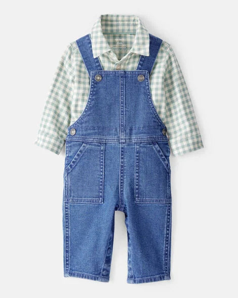 Set conjunto camisa verde overall azul bebe niño Carters 1T604610