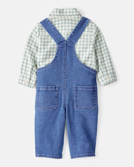 Set conjunto camisa verde overall azul bebe niño Carters 1T604610