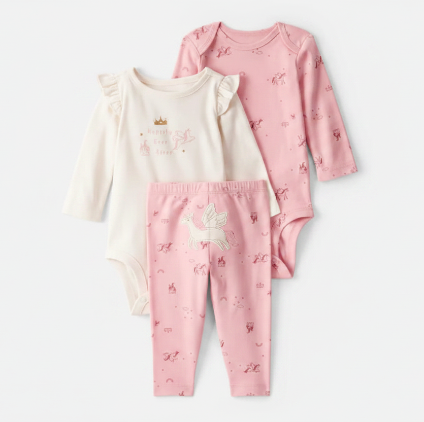 Set 3 piezas mameluco pijama unicornio rosado bebe niña Carters 1T620010