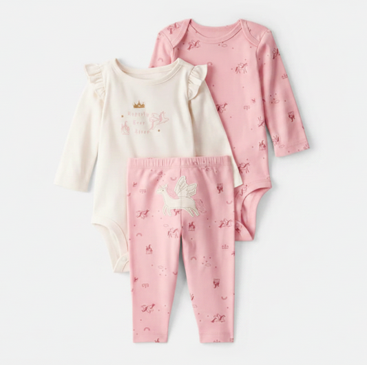 Set 3 piezas mameluco pijama unicornio rosado bebe niña Carters 1T620010