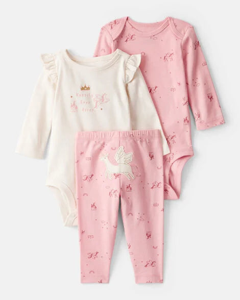 Set 3 piezas mameluco pijama unicornio rosado bebe niña Carters 1T620010
