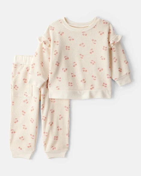 Set conjunto 2 piezas cerezas cherry beige bebe niña Carters 1T894510