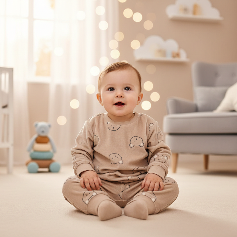 Set conjunto 2 piezas osito camisa pantalon beige bebe niño Carters 1U021110